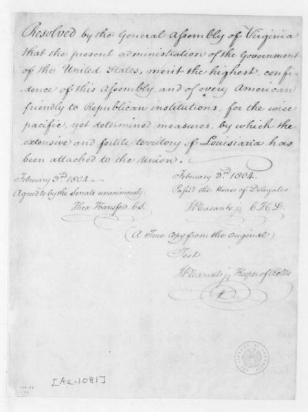 Image of resolution of approval of the Louisiana Purchase