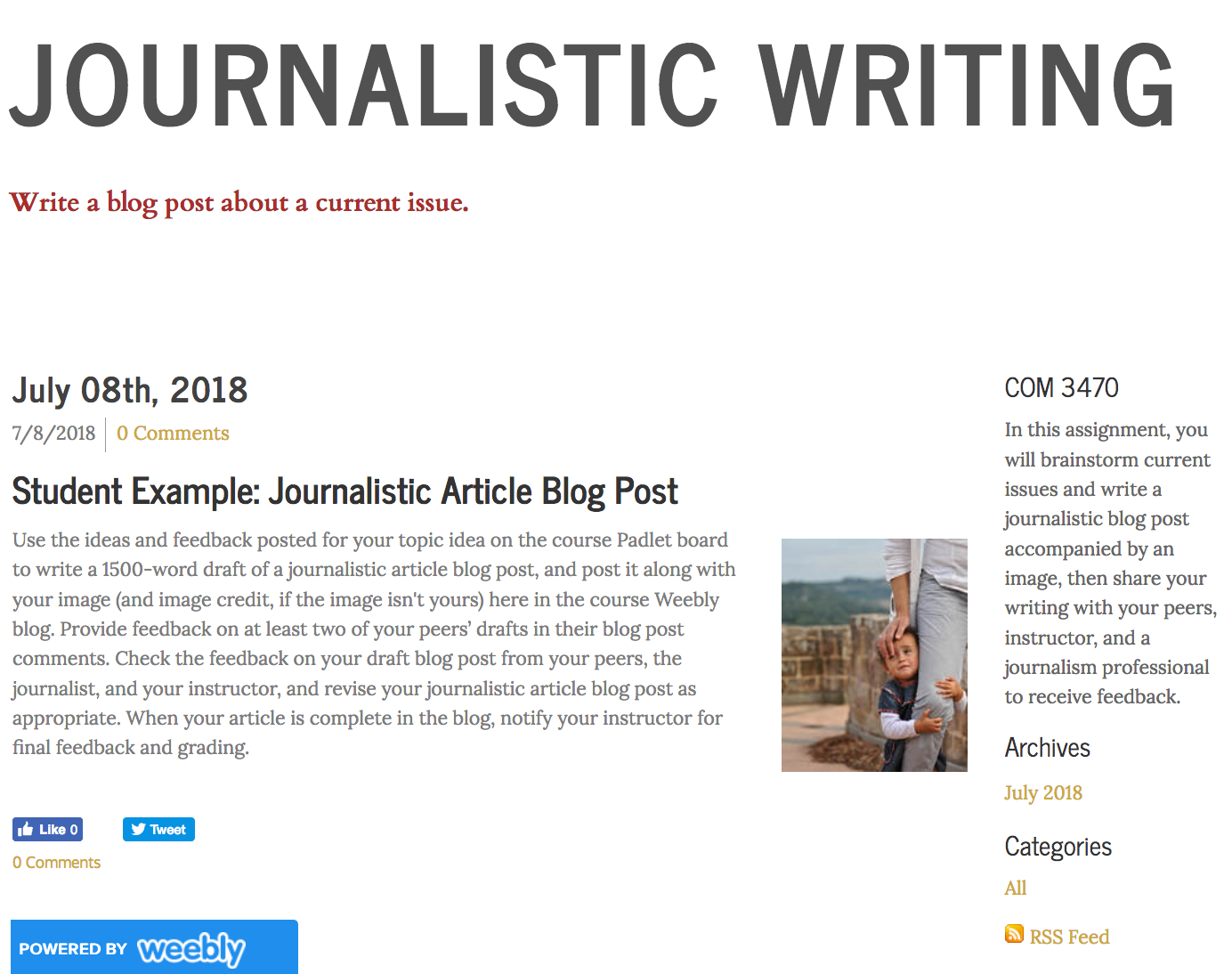 Screenshot of Weebly blog page.